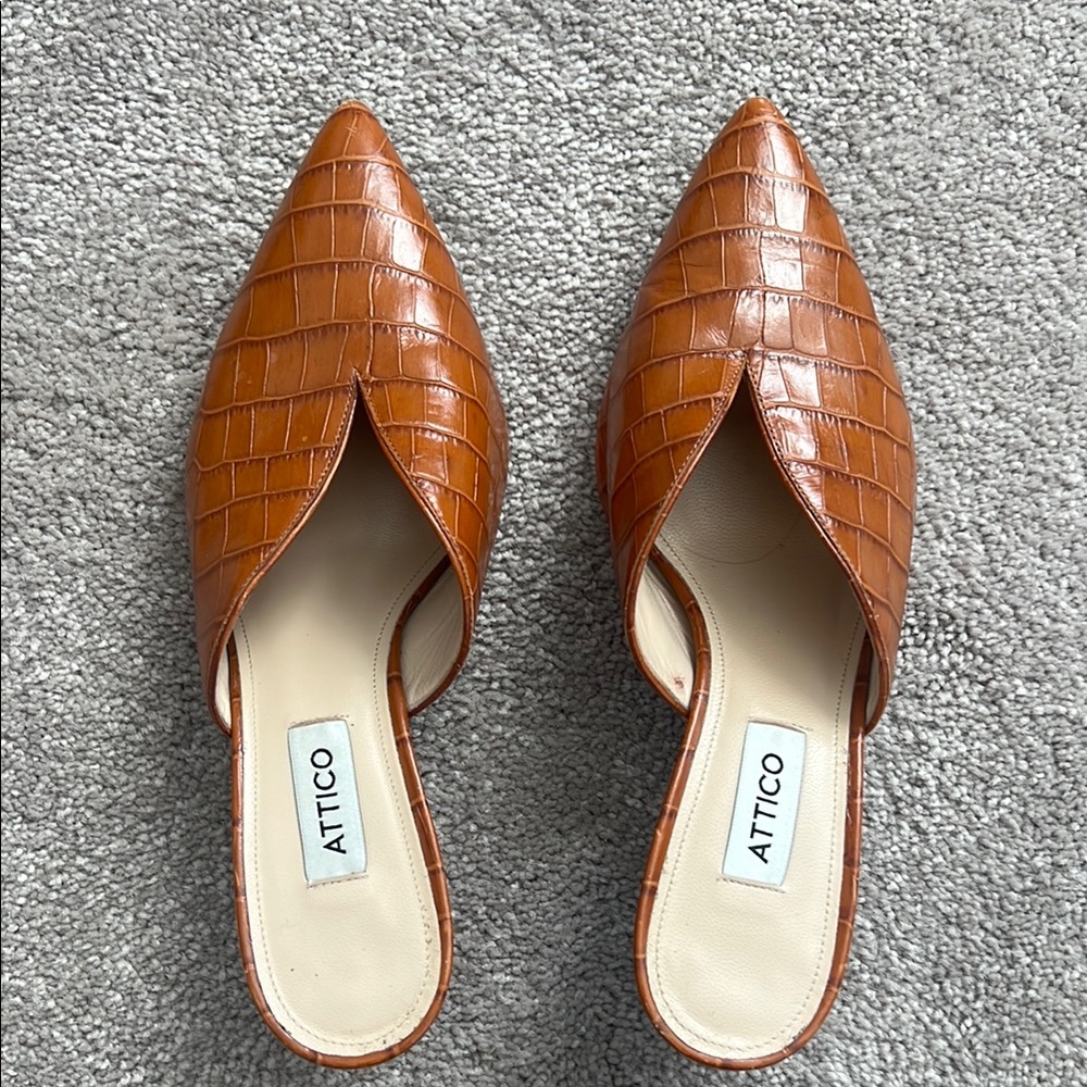 Brown Croc-Embossed Women's Mules